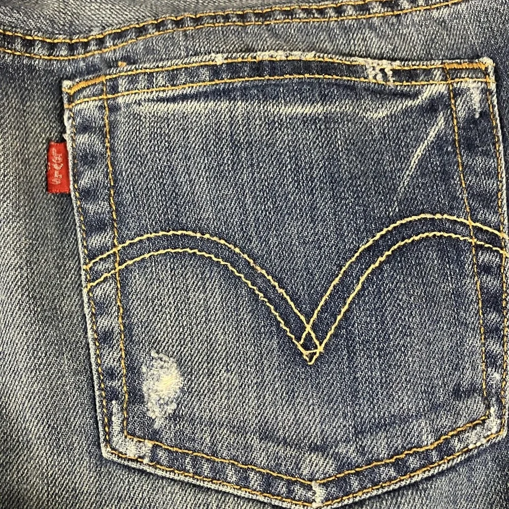 Levis 501 Jeans Mens 30x29 Blue Denim Button Fly Straight Leg Distressed Red Tab